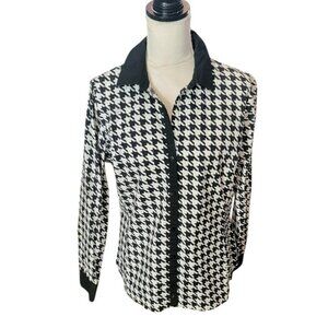 Worthington Black and White Houndstooth Design Long Sleeve Blouse in Size 8